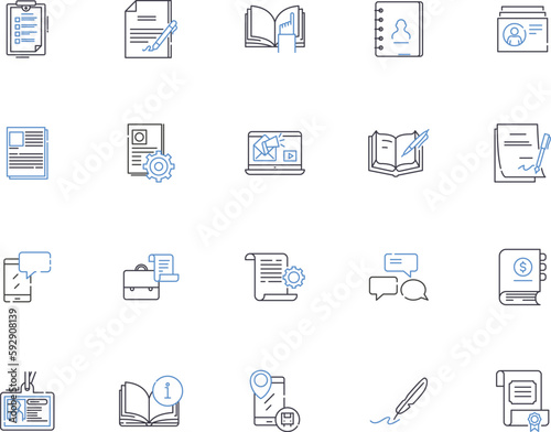 Office design outline icons collection. Office, Design, Interior, Decoration, Layout, Arrangement, Architecture vector and illustration concept set. Furnishings, Colors, Lighting linear signs