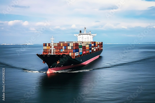 Commercial Shipping Industry. Cargo Ship Transporting Goods across Ocean