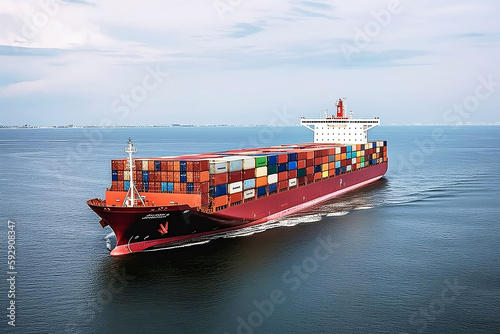 Commercial Shipping Industry. Cargo Ship Transporting Goods across Ocean