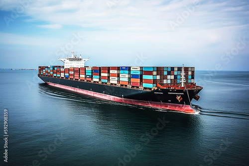 Commercial Shipping Industry. Cargo Ship Transporting Goods across Ocean