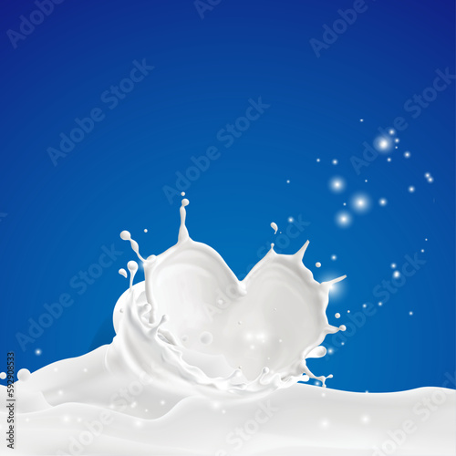 Milk Splash-splashing milk isolated on blue background
