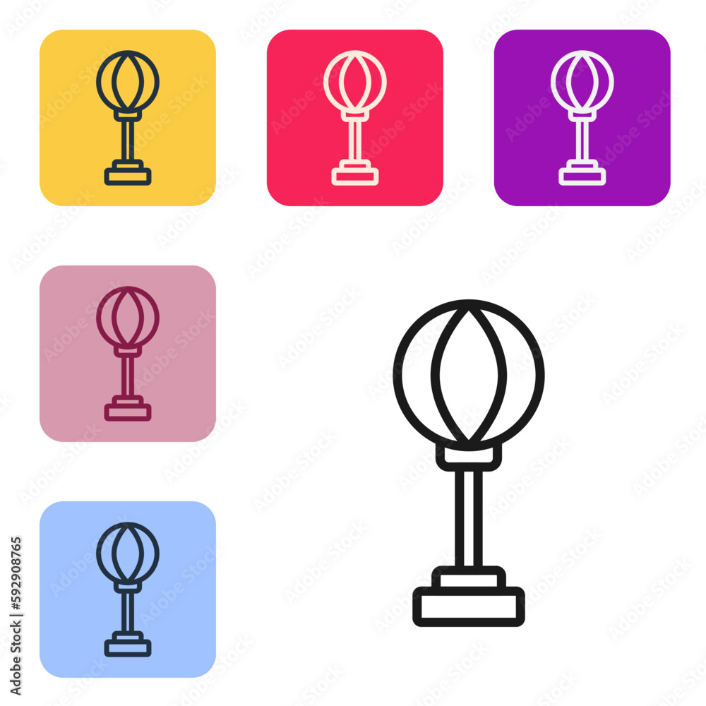 Black line Punching bag icon isolated on white background. Set icons in color square buttons. Vector Black line Punching bag icon isolated on white background. Set icons in color square buttons. Vector