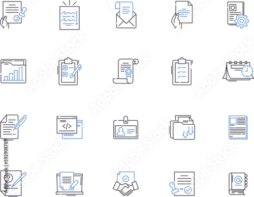 Text and copywriting outline icons collection. Texting, Copywriting, Editing, Proofreading, Storytelling, Publishing, Content vector and illustration concept set. Copyediting,Creative,Marketing linear © michael broon