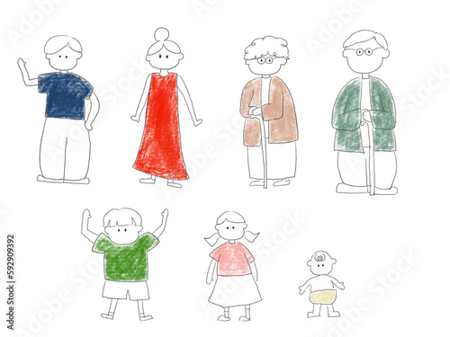 家族　カラフル　イラスト