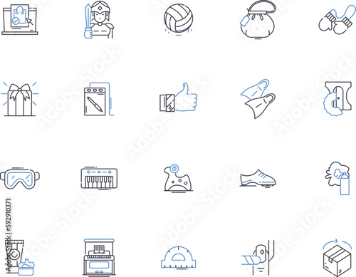 Production outline icons collection. Production, Manufacturing, Factory, Output, Construct, Fabricate, Create vector and illustration concept set. Assemble, Forge, Extrude linear signs