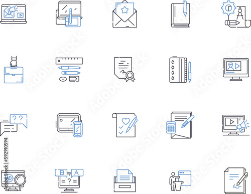 Copywriting outline icons collection. Copywriting, Content, Writing, Creative, Message, Services, Texts vector and illustration concept set. Ads, Advertising, Copy linear signs