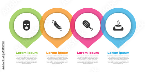 Set Facial cosmetic mask, Washcloth, Sauna brush and Aroma candle. Business infographic template. Vector