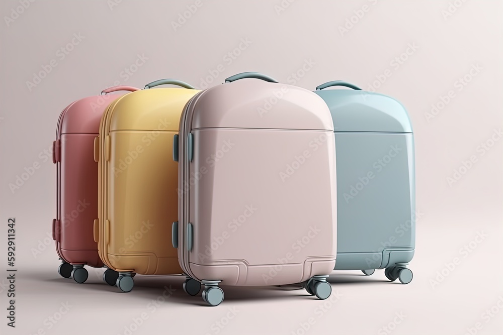 Plastic travel suit case bag colored 3d render set on isolated background Plastic travel suit case bag colored 3d render set on isolated background