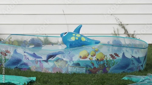 Wallpaper Mural View of a kid's pool and a dolphin floating in it Torontodigital.ca