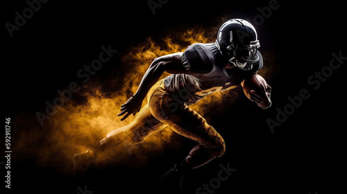 Silhouette of American football player, player in action on black background. Generative AI
