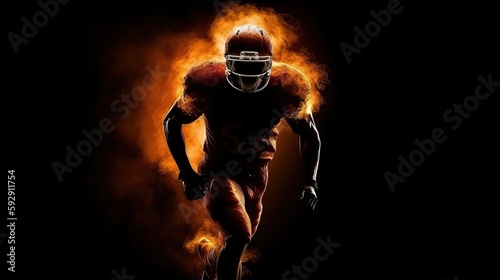 Silhouette of American football player, player in action on black background. Generative AI
