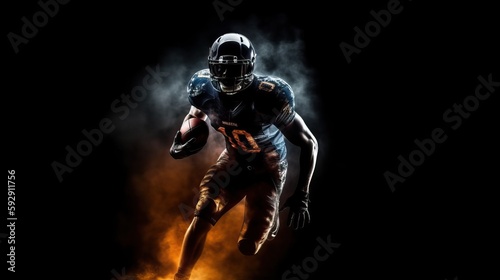 Silhouette of American football player, player in action on black background. Generative AI 
