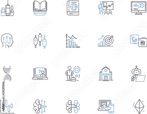 Science outline icons collection. Science, Physics, Chemistry, Biology, Astronomy, Genetics, Ecology vector and illustration concept set. Mathematics, Technology, Experiments linear signs