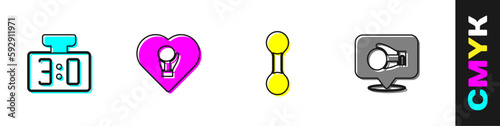 Set Sport mechanical scoreboard, Boxing glove, Dumbbell and icon. Vector
