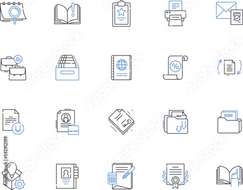 Email marketing outline icons collection. Email, Marketing, Campaigns, Messages, Automation, Lists, Opt-in vector and illustration concept set. Leads, Newsletter, Reach linear signs