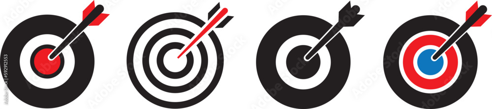 Vector design of target icons set with arrows in different colors Vector design of target icons set with arrows in different colors