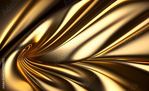 Gold metal background with waves and lines. AI generated. 3d style. Luxurious golden background with satin drapery. 