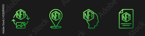 Set line NFT Digital crypto art, and contract. Gradient color icons. Vector