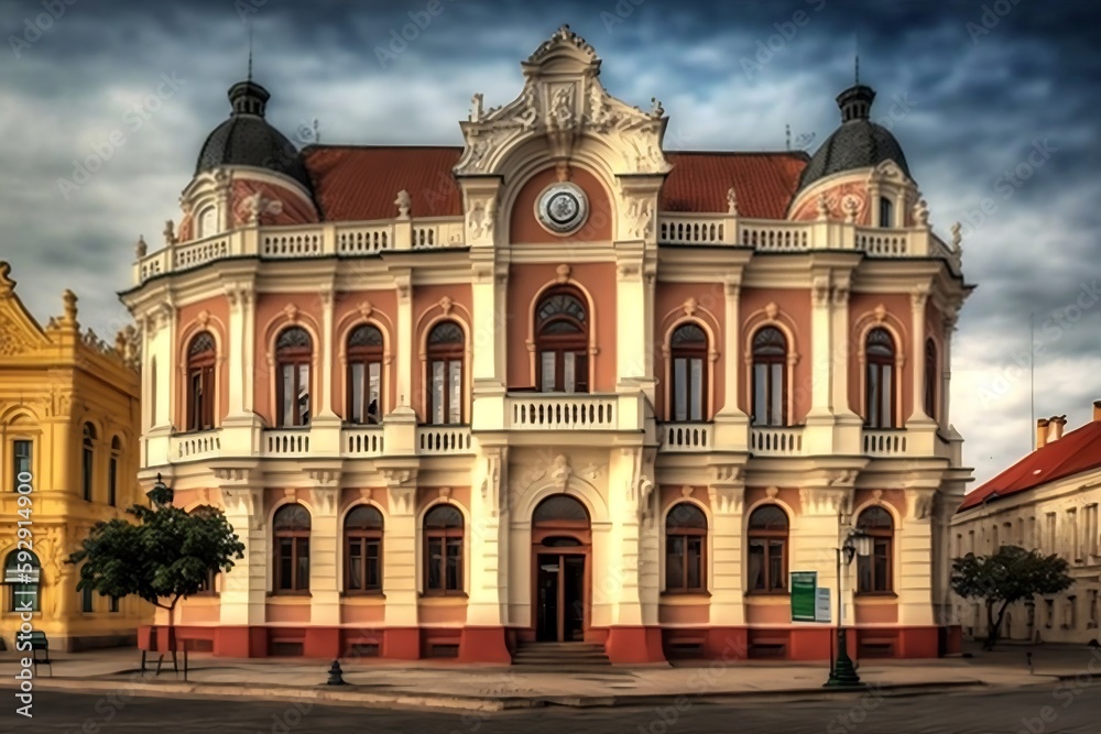 Historical landmarks in the city center of Oradea, Romania. Generative AI