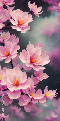 Colorful sakura flowers. AI generated illustration