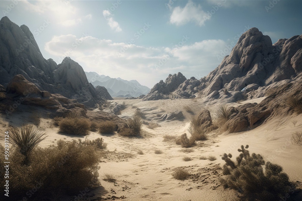 Realistic sea and desert hill Image created with Generative AI technology