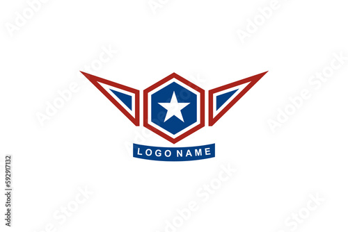 American USA Flag Star Wings for Military Veteran Army Patriotic Emblem Badge Label logo design