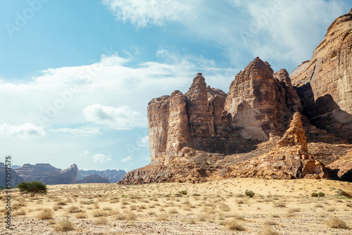 Desert erosion formations near Jabal Ikmah, Al Ula, Saudi Arabia photo