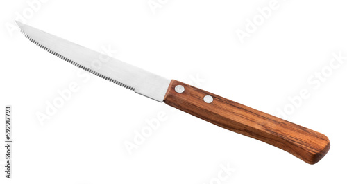 Serrated table knife with wooden handle isolated