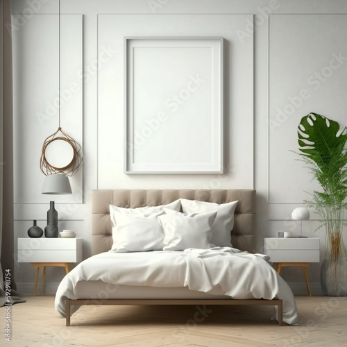 Mockup frame in modern bedroom interior background, Generative AI  © HansAdam