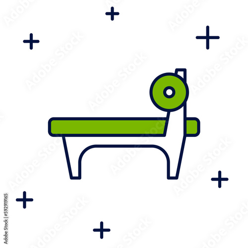 Filled outline Bench with barbel icon isolated on white background. Gym equipment. Bodybuilding, powerlifting, fitness concept. Vector
