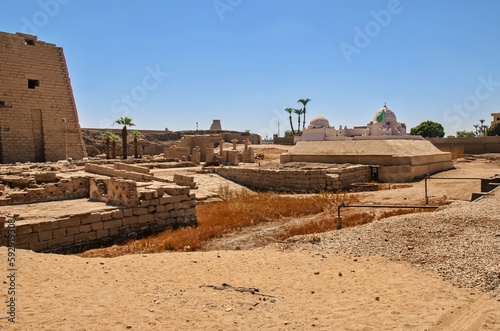 A mosque standing in the neighborhood of the Luxor Temple.