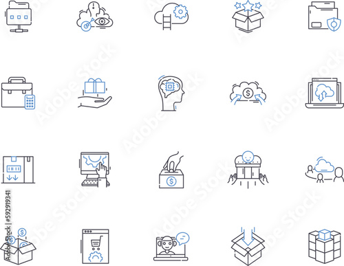 Storage outline icons collection. Storage, Space, Container, Rack, Cabinet, Unit, Bin vector and illustration concept set. Box, Trunk, Repository linear signs