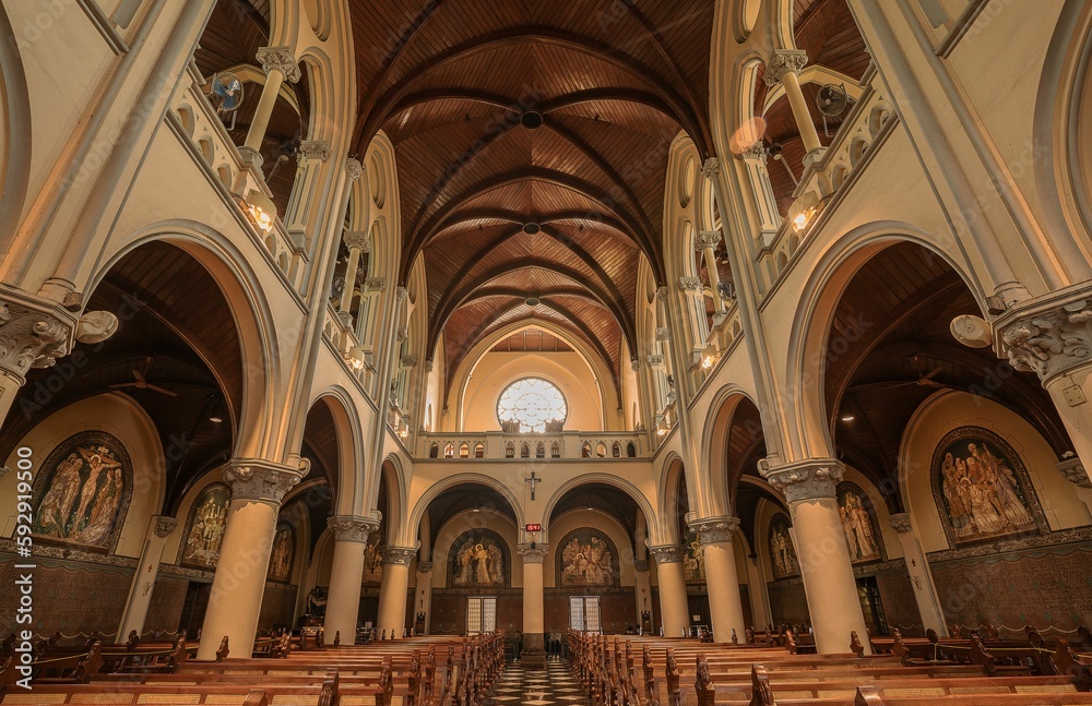 Beautiful view of the interior of the cathedral in Jakarta, Indonesia