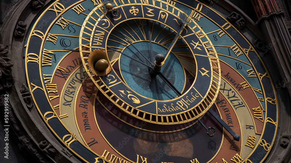 Astronomical clock close up Generative AI