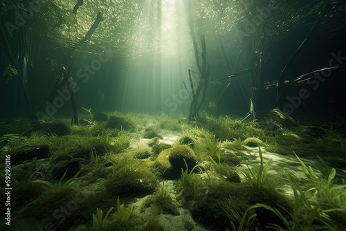 underwater scene of a river  created with AI  generative AI  AI