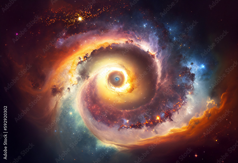 Galaxy supernova nebular background of the universe celestial stars in the night sky during a cosmic event forming spiral arms and a black hole, computer Generative AI stock illustration image