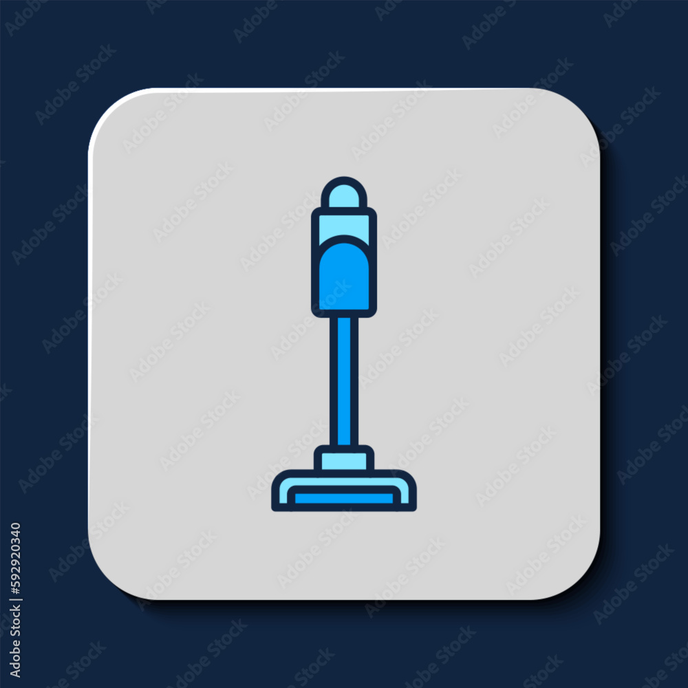 Filled outline Vacuum cleaner icon isolated on blue background. Vector