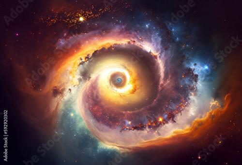 Galaxy supernova nebular background of the universe celestial stars in the night sky during a cosmic event forming spiral arms and a black hole  computer Generative AI stock illustration image