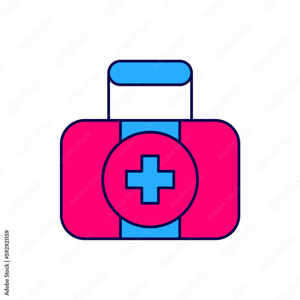 Obraz premium Filled outline First aid kit icon isolated on white background. Medical box with cross. Medical equipment for emergency. Healthcare concept. Vector
