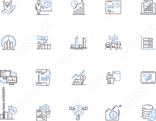 Data visualization outline icons collection. Data, Visualization, Chart, Graph, Map, Plot, Diagram vector and illustration concept set. Analysis,Table,Scatter linear signs photo