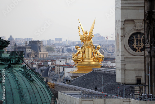 Konstfotografi Golden Statues Opera Garnier Rooftops