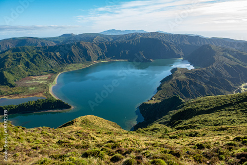 Beautiful panoramic view of Lagoa do Fogo lake in Sao Miguel Island, Azores, Portugal