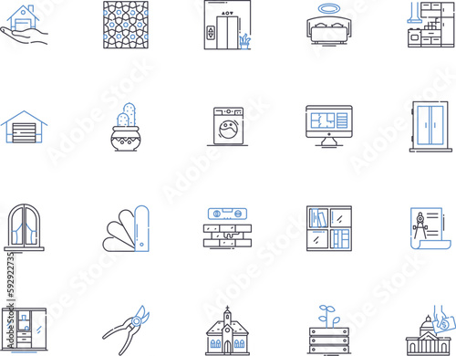 Construction project outline icons collection. building, infrastructure, architecture, engineering, design, erection, installation vector and illustration concept set. project, redevelopment, masonry