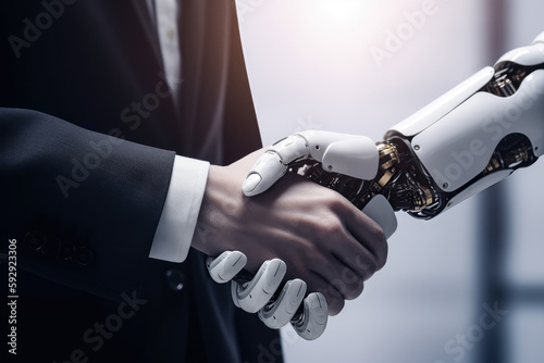 handshake between human and robot, Generative AI image