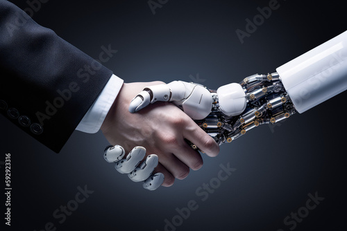 handshake between human and robot, Generative AI image © Farey