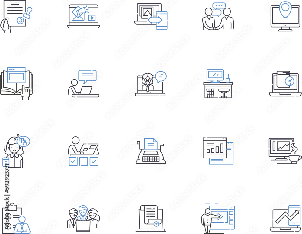 Working people outline icons collection. Labor, Employees, Staff, Personnel, Workforce, Professionals, Employed vector and illustration concept set. Executives, Operatives, Occupants linear signs