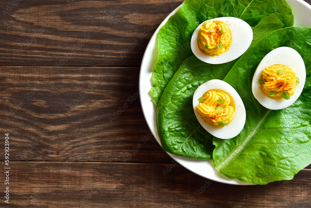 Deviled eggs with paprika, mustard and mayonnaise Deviled eggs with paprika, mustard and mayonnaise