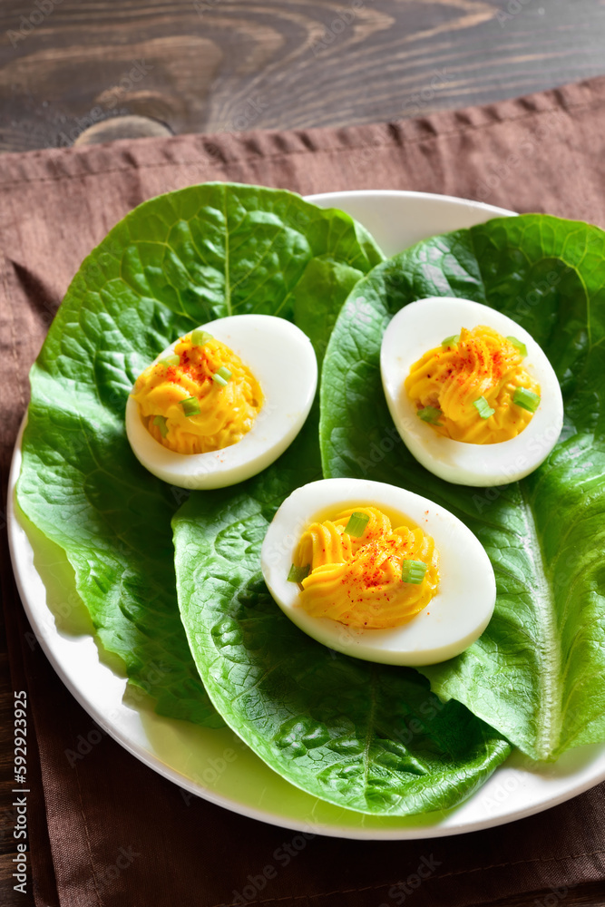 Deviled eggs with paprika, mustard and mayonnaise Deviled eggs with paprika, mustard and mayonnaise
