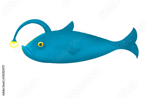 Blue cartoon fish lantern. Cool marine character fish flashlight. photo