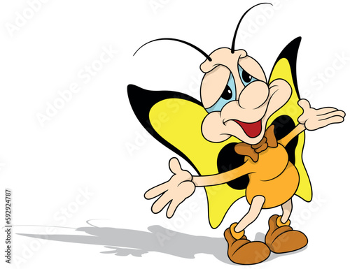 Dreamy Butterfly with Yellow Outstretched Wings and Open Arms